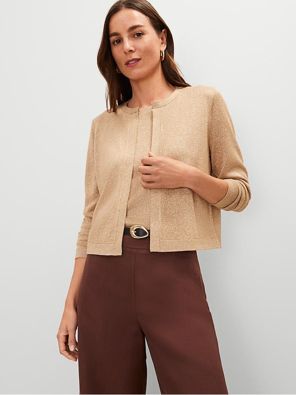 NWT Ann Taylor Shimmer Open Cardigan Gold Metallic Women’s Size Medium  Holiday